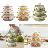 Maxbell 3 Pieces Enamel Stockpot with Lid Gifts Soup Pot for Restaurant Home Cooking Red Flower