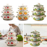 Maxbell 3 Pieces Enamel Stockpot with Lid Gifts Soup Pot for Restaurant Home Cooking Red Flower