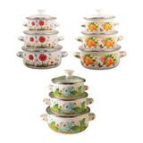 Maxbell 3 Pieces Enamel Stockpot with Lid Gifts Soup Pot for Restaurant Home Cooking Red Flower