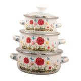 Maxbell 3 Pieces Enamel Stockpot with Lid Gifts Soup Pot for Restaurant Home Cooking Red Flower