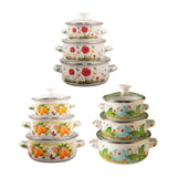 Maxbell 3 Pieces Enamel Stockpot with Lid Gifts Soup Pot for Restaurant Home Cooking Red Flower