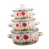 Maxbell 3 Pieces Enamel Stockpot with Lid Gifts Soup Pot for Restaurant Home Cooking Red Flower