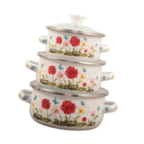 Maxbell 3 Pieces Enamel Stockpot with Lid Gifts Soup Pot for Restaurant Home Cooking Red Flower