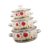 Maxbell 3 Pieces Enamel Stockpot with Lid Gifts Soup Pot for Restaurant Home Cooking Red Flower