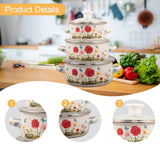 Maxbell 3 Pieces Enamel Stockpot with Lid Gifts Soup Pot for Restaurant Home Cooking Red Flower