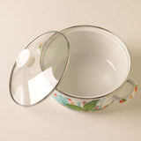 Maxbell 3 Pieces Enamel Stockpot with Lid Gifts Soup Pot for Restaurant Home Cooking Red Flower