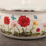 Maxbell 3 Pieces Enamel Stockpot with Lid Gifts Soup Pot for Restaurant Home Cooking Red Flower