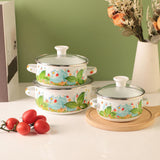 Maxbell 3 Pieces Enamel Stockpot with Lid Gifts Soup Pot for Restaurant Home Cooking Red Flower