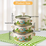 Maxbell 3 Pieces Enamel Stockpot with Lid Gifts Soup Pot for Restaurant Home Cooking Green Leaves