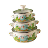 Maxbell 3 Pieces Enamel Stockpot with Lid Gifts Soup Pot for Restaurant Home Cooking Green Leaves