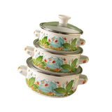 Maxbell 3 Pieces Enamel Stockpot with Lid Gifts Soup Pot for Restaurant Home Cooking Green Leaves