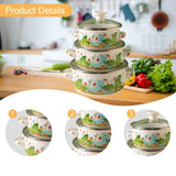 Maxbell 3 Pieces Enamel Stockpot with Lid Gifts Soup Pot for Restaurant Home Cooking Green Leaves