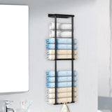 Maxbell Towel Rack with Shelf with Hooks Towel Storage for Camping RV Small Bathroom Black