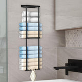 Maxbell Towel Rack with Shelf with Hooks Towel Storage for Camping RV Small Bathroom Black