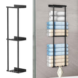 Maxbell Towel Rack with Shelf with Hooks Towel Storage for Camping RV Small Bathroom Black