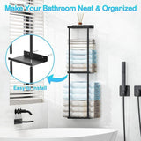 Maxbell Towel Rack with Shelf with Hooks Towel Storage for Camping RV Small Bathroom Black