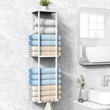 Maxbell Towel Rack with Shelf with Hooks Towel Storage for Camping RV Small Bathroom White