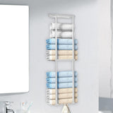 Maxbell Towel Rack with Shelf with Hooks Towel Storage for Camping RV Small Bathroom White