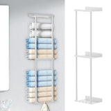 Maxbell Towel Rack with Shelf with Hooks Towel Storage for Camping RV Small Bathroom White