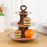Maxbell 3 Tier Cardboard Cupcake Stand Plate Wood Grain for Camping Anniversary Home