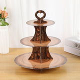 Maxbell 3 Tier Cardboard Cupcake Stand Plate Wood Grain for Camping Anniversary Home