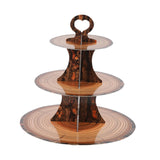 Maxbell 3 Tier Cardboard Cupcake Stand Plate Wood Grain for Camping Anniversary Home