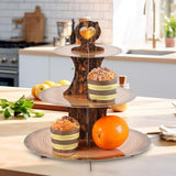 Maxbell 3 Tier Cardboard Cupcake Stand Plate Wood Grain for Camping Anniversary Home