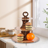 Maxbell 3 Tier Cardboard Cupcake Stand Plate Wood Grain for Camping Anniversary Home