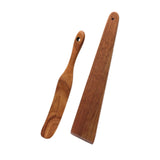 Maxbell Flat Wooden Turner Sourdough Bread Mixing Spurtle for Blending Mixing Frying A