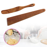 Maxbell Flat Wooden Turner Sourdough Bread Mixing Spurtle for Blending Mixing Frying A