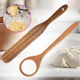 Maxbell Flat Wooden Turner Sourdough Bread Mixing Spurtle for Blending Mixing Frying C