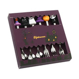 Maxbell Halloween Spoon and Fork Set Lovely Cutlery Gift Box for Fruit Home Festival Silver with 6pcs