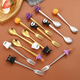 Maxbell Halloween Spoon and Fork Set Lovely Cutlery Gift Box for Fruit Home Festival Silver with 6pcs
