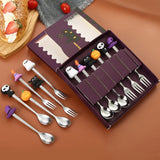Maxbell Halloween Spoon and Fork Set Lovely Cutlery Gift Box for Fruit Home Festival Silver with 6pcs