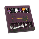 Maxbell Halloween Spoon and Fork Set Lovely Cutlery Gift Box for Fruit Home Festival Silver with 6pcs