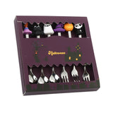 Maxbell Halloween Spoon and Fork Set Lovely Cutlery Gift Box for Fruit Home Festival Silver with 6pcs