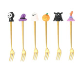 Maxbell Halloween Spoon and Fork Set Lovely Cutlery Gift Box for Fruit Home Festival Gold with 6pcs