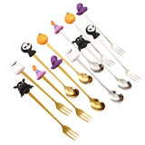 Maxbell Halloween Spoon and Fork Set Lovely Cutlery Gift Box for Fruit Home Festival Gold with 6pcs