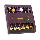 Maxbell Halloween Spoon and Fork Set Lovely Cutlery Gift Box for Fruit Home Festival Gold with 6pcs