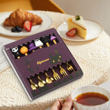 Maxbell Halloween Spoon and Fork Set Lovely Cutlery Gift Box for Fruit Home Festival Gold with 6pcs