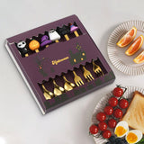 Maxbell Halloween Spoon and Fork Set Lovely Cutlery Gift Box for Fruit Home Festival Gold with 6pcs