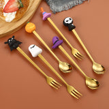 Maxbell Halloween Spoon and Fork Set Lovely Cutlery Gift Box for Fruit Home Festival Gold with 4pcs