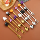 Maxbell Halloween Spoon and Fork Set Lovely Cutlery Gift Box for Fruit Home Festival Gold with 4pcs