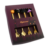 Maxbell Halloween Spoon and Fork Set Lovely Cutlery Gift Box for Fruit Home Festival Gold with 4pcs