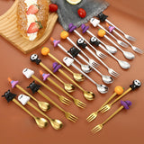 Maxbell Halloween Spoon and Fork Set Reusable Decor DIY Gift for Dessert Jam Holiday Silver with 4pcs