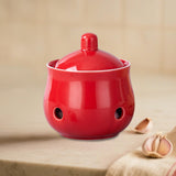 Maxbell Garlic Keeper with Lid Keep Your Garlic Cloves Fresh for Countertop for Home Red