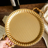 Maxbell Fruit Plate Metal Decorative Plate Round Food Plate for Candy Dessert Dinner 33.5cmx27cmx5.5cm