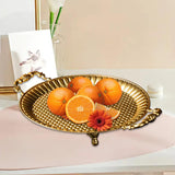 Maxbell Fruit Plate Metal Decorative Plate Round Food Plate for Candy Dessert Dinner 33.5cmx27cmx5.5cm