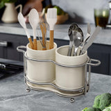 Maxbell Utensil Holder Metal Drainage Box Cutlery Holder for Party Dinner Table Cafe Short White