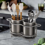 Maxbell Utensil Holder Metal Drainage Box Cutlery Holder for Party Dinner Table Cafe Short Dark Gray